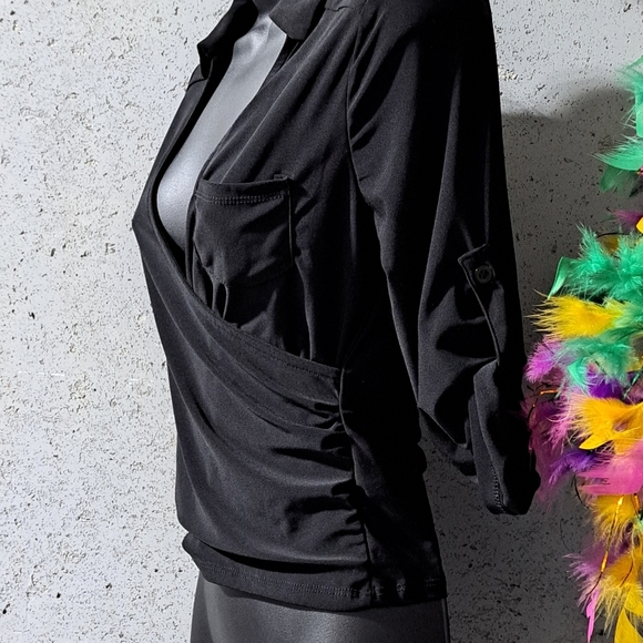 #0999 Sz S IRIS Black Women's Top / Adjustable Sleeves - Picture 4 of 10